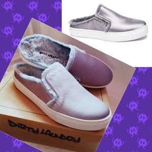 🎉HP🎉Dirty Laundry Miss Jaxon Silver Satin Slides